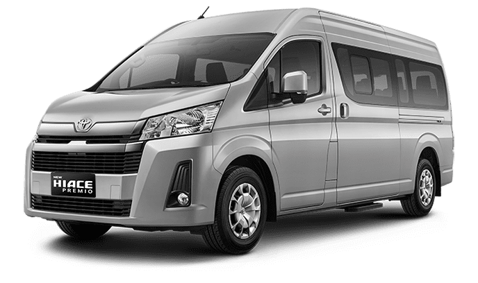 Toyota Hiace tampak depan — rental minibus rombongan Kendari